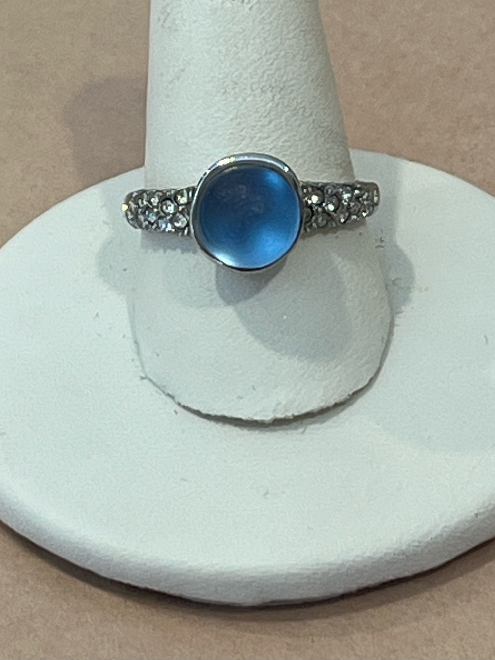 Alexis Bittar Lucite Crystal Encrusted Mini Sphere Ring Ocean Blue Size 7